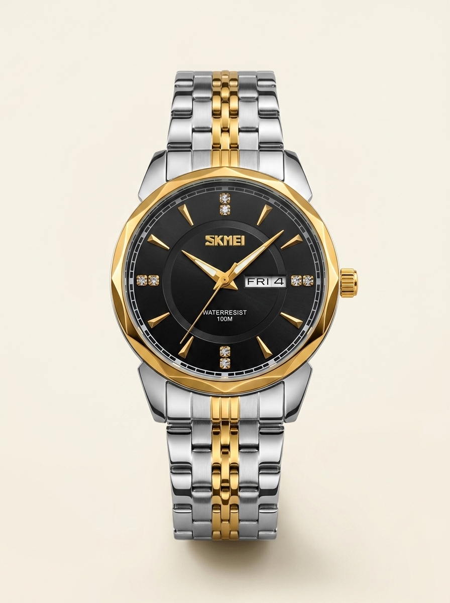 SKMEI Two-Tone Gold Stainless Steel Quartz Watch